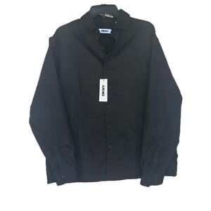 DKNY Men's Black Long Sleeve Button-Up Shirt Subtle Diagonal Stripe Pattern Sz M